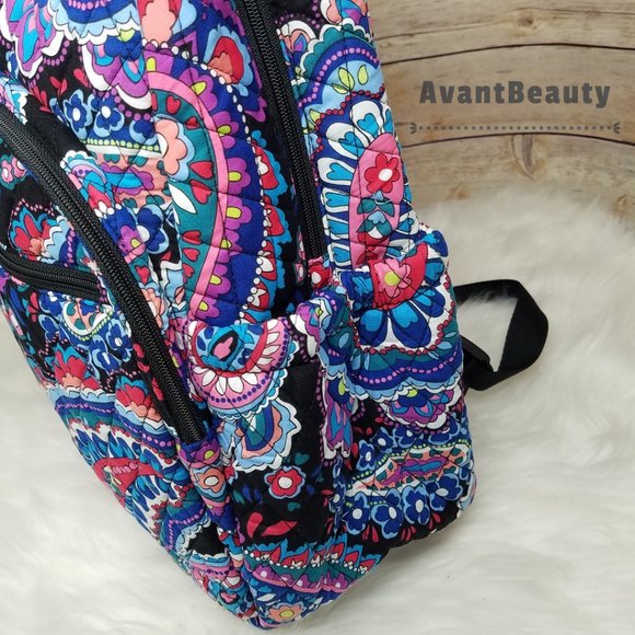 Vera Bradley Essential  Backpack Haymarket Paisley Blue Black Quilted Cotton New main image 11